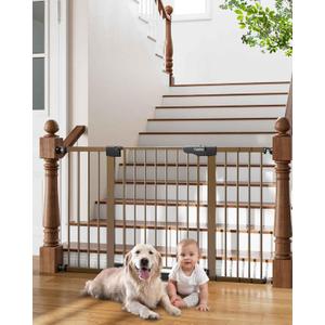 Cumbor 29.7-54.2" Wide Baby Gate for Stairs, Mom's Choice Awards Winner-Self Closing Dog Gate Indoor for Doorways, No Drilling Pressure Mounted Pet Gates for Kids, Easy Walk Through Safety Gate, Brown
