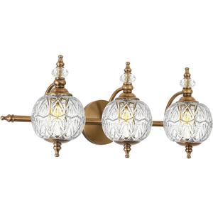 Brushed Antique Brass Bathroom Vanity Light Fixture Vintage Style - 3 Light G9 Bulb Compatible, 23" Wide Bathroom Lighting Over Mirror with Hand-Etched Glass Shades, Easy Mount for Makeup Area