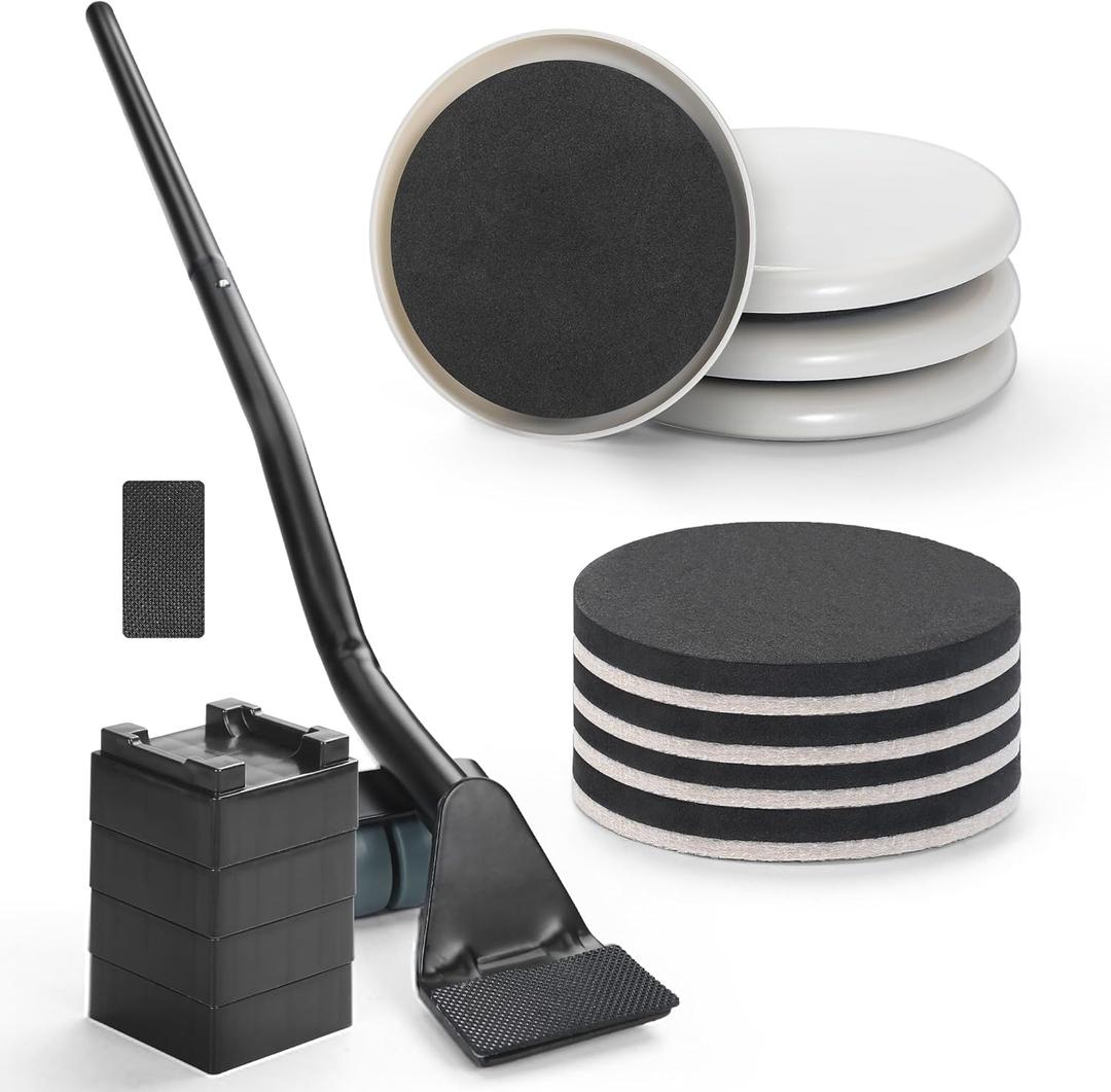 Furniture Lifter Tool + 8-Pack of 3.5" Sliders, Save 80% Effort, Safely and Easily, The Lift and Glide Tool Set for Heavy Furniture and Appliances, Reusable Moving Pads, Floor Protectors for Carpet