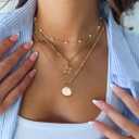 Charm Necklaces for Women,14k Gold Plated Waterproof Dainty Choker Necklace Summer Seashell Pearl Beach Cute Necklaces Set Fashion Jewelry Gift