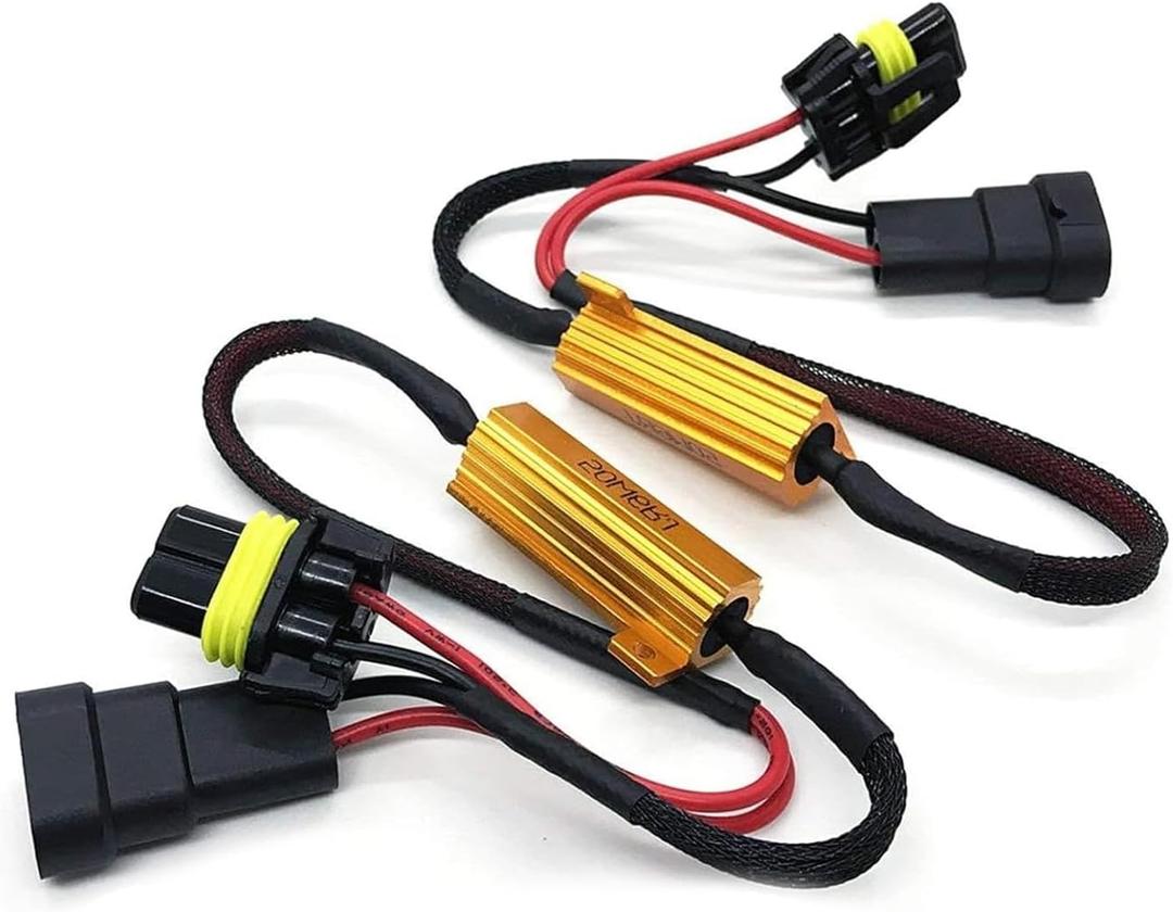 2 PCS 9005/9006 LED Load Resistor Kit, 50W Headlight Bulb Decoder, Anti Flicker Harness Resistor Kit, Pure Copper Wire Plug and Play Warning Canceller, Universal for Most Cars (Black)