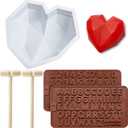 Silicone Heart Mold Diamond Heart Chocolate Mold 8.7 Inch ValentineS Day Diamond Silicone Molds Oven Safe Not Sticky Mould, Wooden Hammers Chocolate Molds for Valentine Candy Making(Brown)