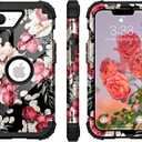 PIXIU Unique Flower Pattern Compatible with iPhone 17e/16e 6.1 inch case,Heavy Duty Dual Layer Shockproof Full-Body Protective Sturdy Hybrid Cute Rugged Case for Women,Girls,Kids Rose