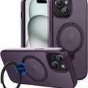 CACOE Magnetic Case for iPhone 15 6.1 inch with 360 Rotatable Ring Stand, Compatible with MagSafe Car Phone Mount, iPhone 15 Cases Cover Phone Holder for Desk Meeting/Videos Dark Purple