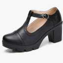 DADAWEN Women's Classic T-Strap Platform Mid-Heel Square Toe Oxfords Dress Shoes, 40