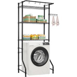 VEVOR Over The Washer and Dryer Storage Shelf, 3 Tier Laundry Room Drying Rack with Hanger Rod and Hooks, Adjustable Over Washer and Dryer Shelves, Laundry Room Shelf Storage Space Saver, Black