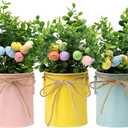 Easter Spring Farmhouse Table Centerpiece, 3 Pack Artificial Eucalyptus Potted Plants with Colorful Eggs, Spring Greenery Decor for Kitchen, Living Room & Home
