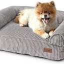 FUKUMARU Dog Couch Bed, Corduroy Cozy Cat Bed for Indoor Cats with Washable Cover, 28in Waterproof Orthopedic Dog Beds Sofa for Small Dogs and Large Cats, Cute Warm Cotton Pet Sofa, Grey (28.3"Lx20.5"Wx9"Th)