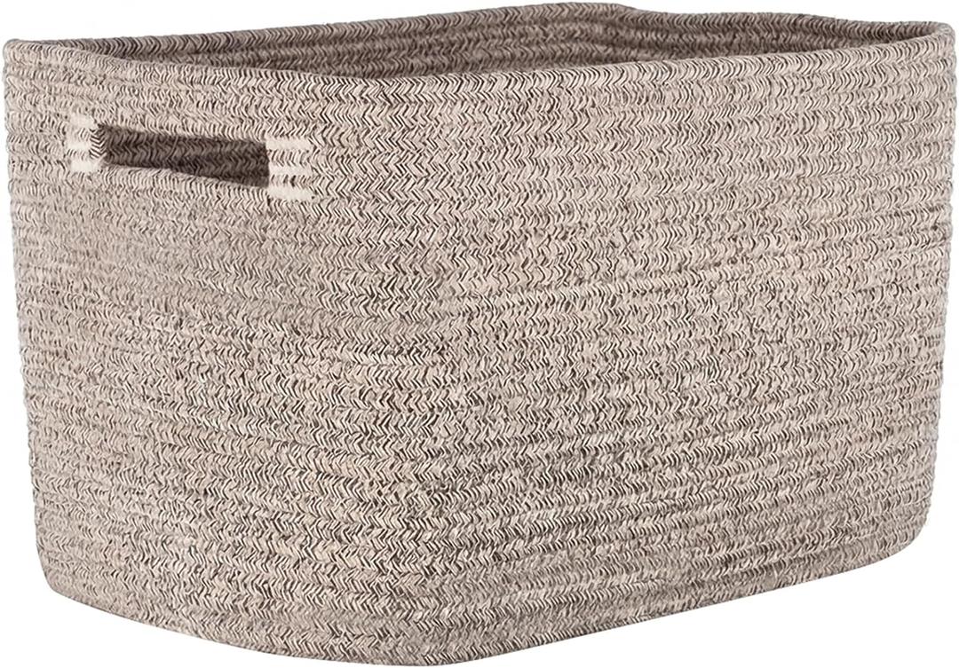 Storage Baskets for Organizing, 14 x 10 x 9 Closet Shelf Woven Baskets, Square Bins with Handles, Cotton Rope Basket for Toys, Clothes, Office, Room, Brown 1 Pack
