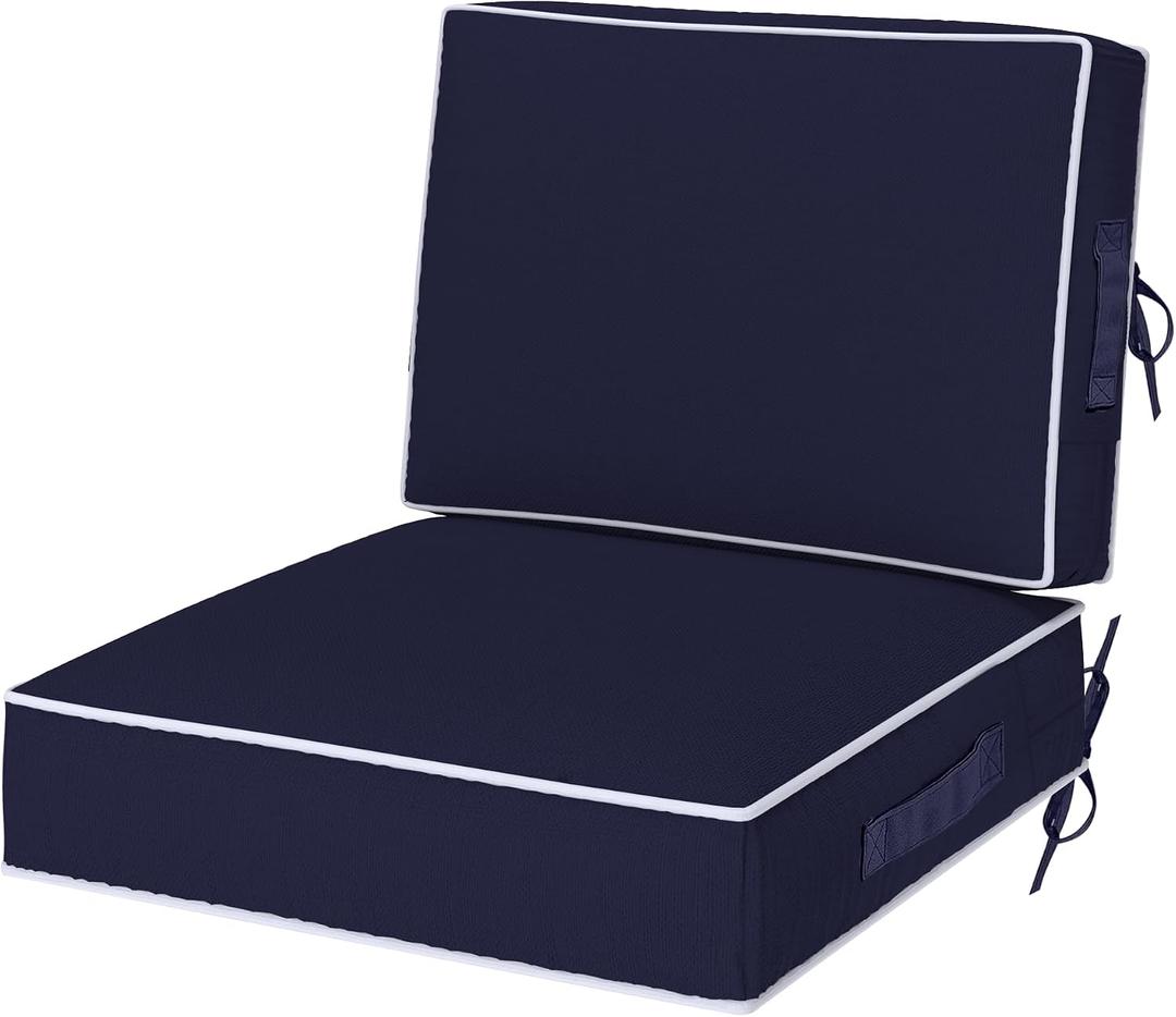 Outdoor Chair Cushions, 24''x24'' Outdoor Chair Cushions, Patio Chairs Cushions w/ Back Cushion,Handle,Straps,Removable Cover, Outdoor Cushion for Kitchen Dining Patio Furniture,Water & Fade-Resistant