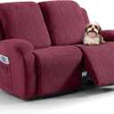 VANSOFY Recliner Loveseat Cover, 6-Pieces Stretch Dual Recliner Sofa Cover Soft Jacquard Reclining Couch Slipcover Furniture Protector with Elastic Bottom for Kid, Pets(2 Seat,Wine)