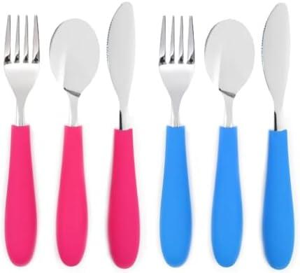 Elk and Friends Kids Silverware with Silicone Handle | Childrens Safe Flatware | Kids Utensils | Spoon + Fork + Knife set | 4 years+ | 6 Pieces