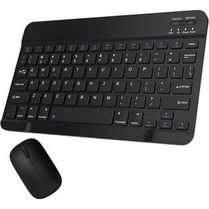 Bluetooth Keyboard and Mouse Combo for iPad, 10 inch Wireless Keyboard & Mouse, Ultra-Slim Portable Rechargeable Keyboard for iPad Pro Air Mini iPhone Samsung Tablet, iPhone15/14/13 Pro (Black)