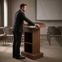 Teacher Podium Stand Lectern Wooden Drawer Lectern Podium 42in Height Wooden Storage Drawer Brown for Classroom Office Reception School Seminar Floor Standing(Brown)