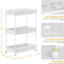 SPACELEAD 3 Tier Rolling Cart with Wheels, Storage Craft Art Trolley Organizer Serving, 3 Hanging Baskets Easy Assembly, for Office, BathroomLiving Room, Kitchen, White