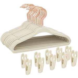 Tonswachic Kids Velvet Hangers 30 Pack, 14" Non-Slip Felt Kids Hanger for Toddler/Youth/Teens, Slim Space Saving Child Clothes Hangers, Heavy Duty Children's Hangers with 10 Clips - Beige