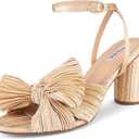 VIMISAOI Women's Bow Knot Heeled Sandals Open Toe High Block Chunky Heels Ankle Buckle Strap Pleated Bride Wedding Party Dress Shoes (10)