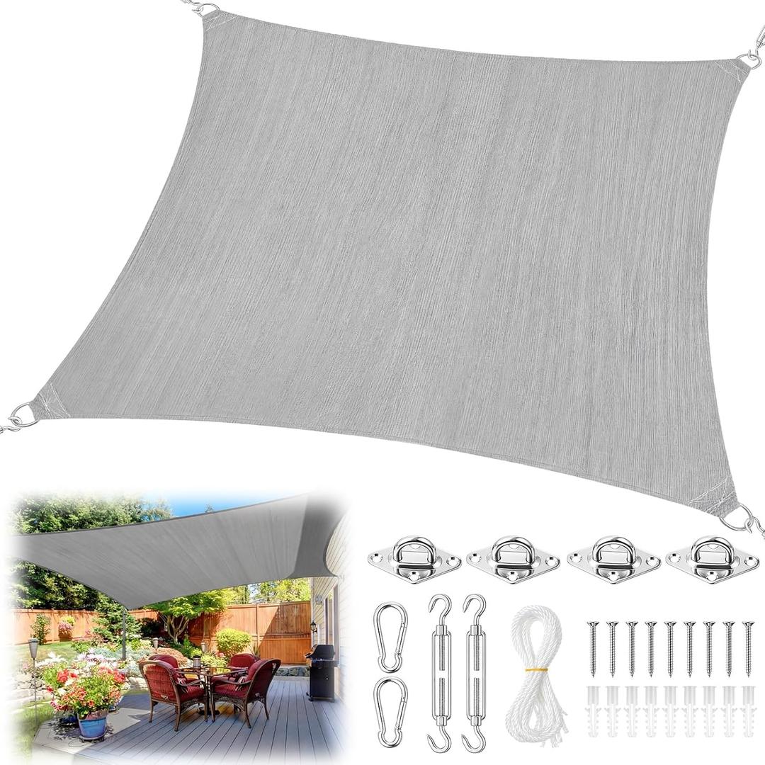 20 x 26 ft Sun Shade Sail for Patio Rectangle 185 GSM Heavy Duty UV Block Canopy Permeable Cover Outdoor Garden Deck Backyard Commercial Grade 95%-98% UV Protection Easy Installation(Gray)
