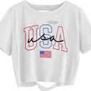 American Flag Crop Tops Women USA Crop Shirt Patriotic 4th of July Tee USA Shirts for Women (Small)