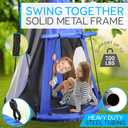 SereneLife Kids Tree Swing with Tent Cover | 40” Saucer Hanging Seat, Padded Frame for Indoor Outdoor Play, Detachable Tent Design, Durable Setup for Backyard Fun with Adjustable Ropes Included | Blue