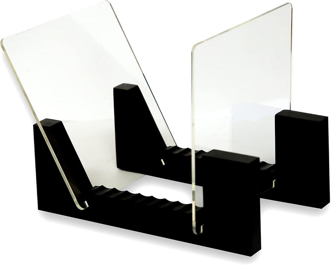 VK Royal Vinyl Records Storage Holder Display Stand 7' Holds Up to 25 LP's Wood Stand, Rubber Grip Pad and Clear Acrylic Ends Vinyl Record Storage (Black)