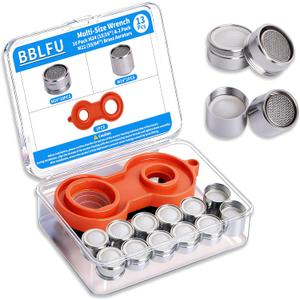 Kitchen Faucet Aerator Replacement with Multi-Size Wrench, 10 Pack M24 (15/16") & 2 Pack M22 (55/64") Brass Aerators, Water-Saving Anti-Splash, Easy Install for Kitchen & Bathroom Sink