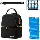 BABEYER Breastmilk Cooler Bag with Ice Pack Fits 6 Baby Bottles up to 9 Ounce, Breast Milk Pump Cooler Bag with Shoulder Strap for Nursing Mom Daycare, Work, Travel- Black