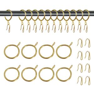 20 Packs Gold Curtain Rings and Shower Curtain Hooks Set, 30mm/1.18 Inch Internal Diameter Metal Drapery Pin Hooks for Window Door Drapes (Gold)