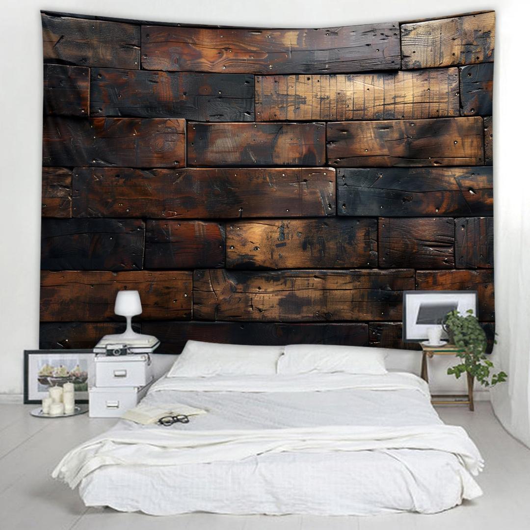 WODEJIAFANG WODEJIA Aesthetic Wall Fabric Wallpaper Decor TapestryRetro Wooden Board Office Background Room Divider for Bedroom, Outdoor Garden Aesthetic 3D Tapestries Size 78 * 59 inches