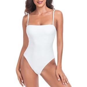 Colloyes Women's One Piece Bathing Suit with Adjustable Straps Bandeau One Piece Swimsuit (Medium, White)