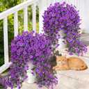 Artificial Flowers for Outdoors, Fake Hanging Flowers for Decoration, UV Resistant Artificial Outdoor Plants, 2 Pcs Artificial Petunias for Outdoors Garden Patio Porch Yard Decoration, Purple
