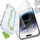 iGluz 4 Pack for iPhone 14 Pro Screen Protector with 2-Pack Camera Lens Protector[99.99%HD Clear][9H Tempered Glass][Bubble Free][Easy Installation][Smooth Touch][Anti-fingerprint],4+2 Dual Protection