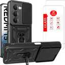 for Xiaomi Redmi 15 Case with [2 Pack] Tempered Glass Screen Protector, for Redmi 15 4G / 5G Case [Military-Grade] Protective，with Lens Protects Magnetic Kickstand Mount Holder Black