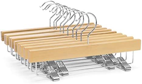 Nature Smile 11.8'' Kids Baby Toddler Children Solid Wooden Pants Hangers, Trousers Bottom Hangers with 2-Adjustable Clips Anti-Rust Hook Pack of 10 (Natural)