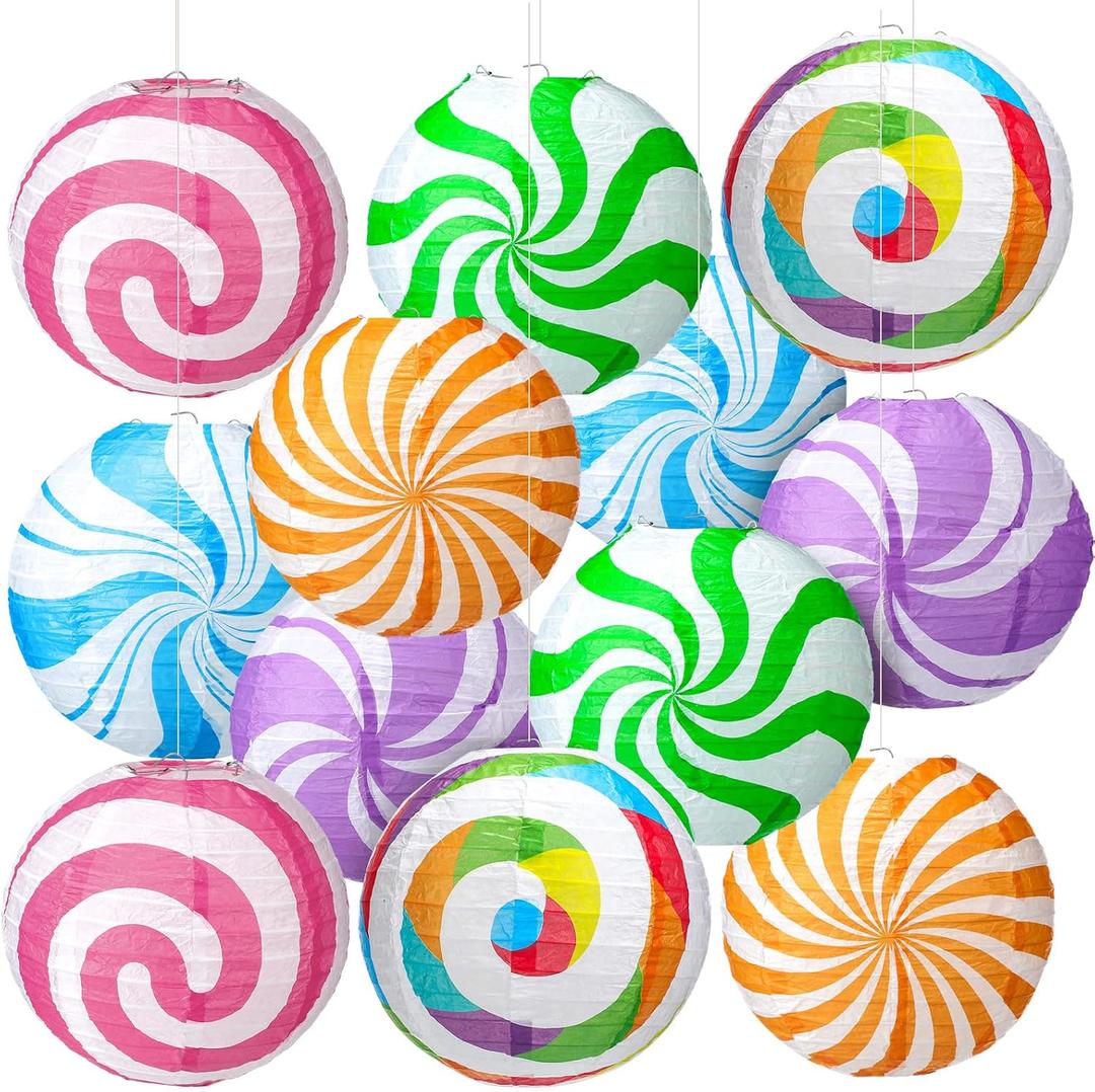 Tuanse 12 Pcs Candy Christmas Decorations 8 Inch Colorful Paper Lanterns Candy Party Decorations for Candyland Themed Hanging Ornaments DIY Ornaments for Holiday Xmas Birthday Indoor Outdoor Decor