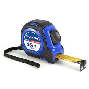 WORKPRO 25FT Auto-Lock Tape Measure, 1/8 Fractions Easy Read Measuring Tape, Double Retract Measurement Tape Accuracy 1/32 for Engineer, with Magnetic Hook, Rubber Protective Casing (Blue)