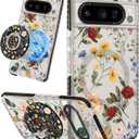 Cute for Google Pixel 8 Pro Case - Compatible with Magsafe Magnetic Ring Holder Stand Kickstand for Women Girls Girly Funny Fashion Pretty TPU Phone Covers Retro Flower Design