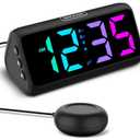 Netzu Loud Alarm Clock for Heavy Sleepers, Plug-in RGB Vibrating Alarm Clocks with Bed Shaker, 5 Dimmers, 2 Alarms and Snooze for Bedrooms Hearing Impaired Deaf Adults (Black)