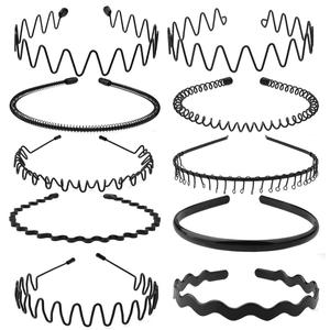 obmwang 10 Pack Metal and Plastic Headband - Unisex Spring Wavy Hair Hoop - Hair Accessories for Women Men - 10 Various Styles - Comfortable and Flexible - Wide Usage - Black