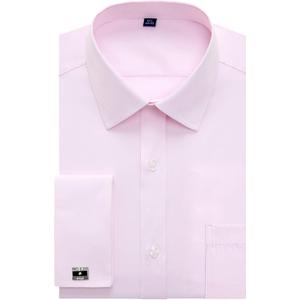 J.VER Men's French Cuff Dress Shirts Regular Fit Long Sleeve Spread Collar Metal Cufflink (Pink)
