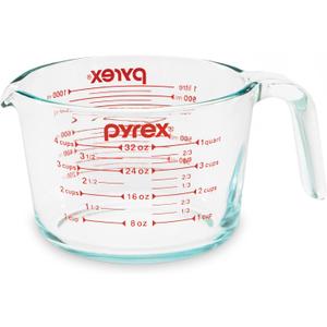 Pyrex 4-Cup Glass Measuring Cup For Baking and Cooking, Dishwasher, Freezer, Microwave, and Preheated Oven Safe, Essential Kitchen Tools (Clear)