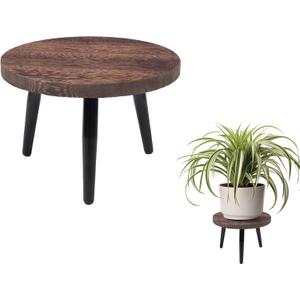 8" Plant Stand, Small Floor Indoor Plant Stand, Mid Century Wood Planter Stand with Metal Legs, Round Modern Plant Stool for Indoor Outdoor Flower Pots, Brown (8" X 1 Piece)