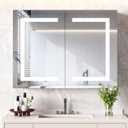 Snughome Bathroom Medicine Cabinet with Mirror & LED Lights, Wall Mount Bathroom Mirror with Storage, Built-in Power Outlets, Dimmable 3 Color Temp, Anti Rust Easy to Install, 31.5" x 23.6"