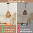 LynPon 12“ Boho Rattan Pendant Light with Rod Hanging, Black Boho Light Fixture with Hanging Lamp Shade, Farmhouse Coastal Wicker Pendant Light for Kitchen Dining Room Bedroom Hallway Foyer Bathroom