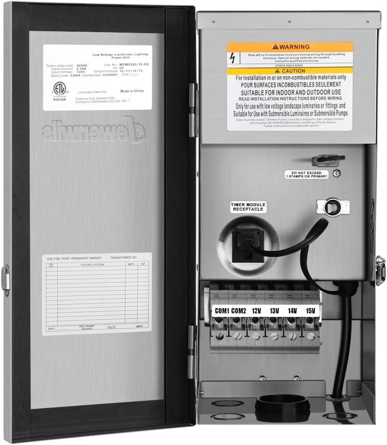 DEWENWILS 200W Multi-Tap Low Voltage Transformer, 120V AC to 12V/13V/14V/15V AC,Stainlees Steel Shield, Outdoor Transformer for Low Voltage Landscape Lighting, Spotlight, Pathway Light, ETL Listed
