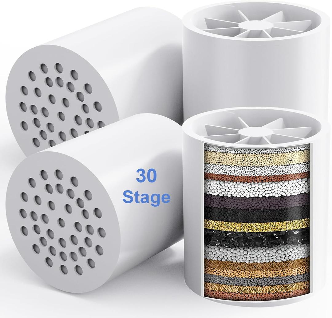 4 Pack 30 Stage Shower Filter Replacement Cartridge - Balance in Filtration and Rejuvenation for Hard Water -VeoryFly ShowerHead Water Filter Cartridge, Compatible with universal Shower Filter