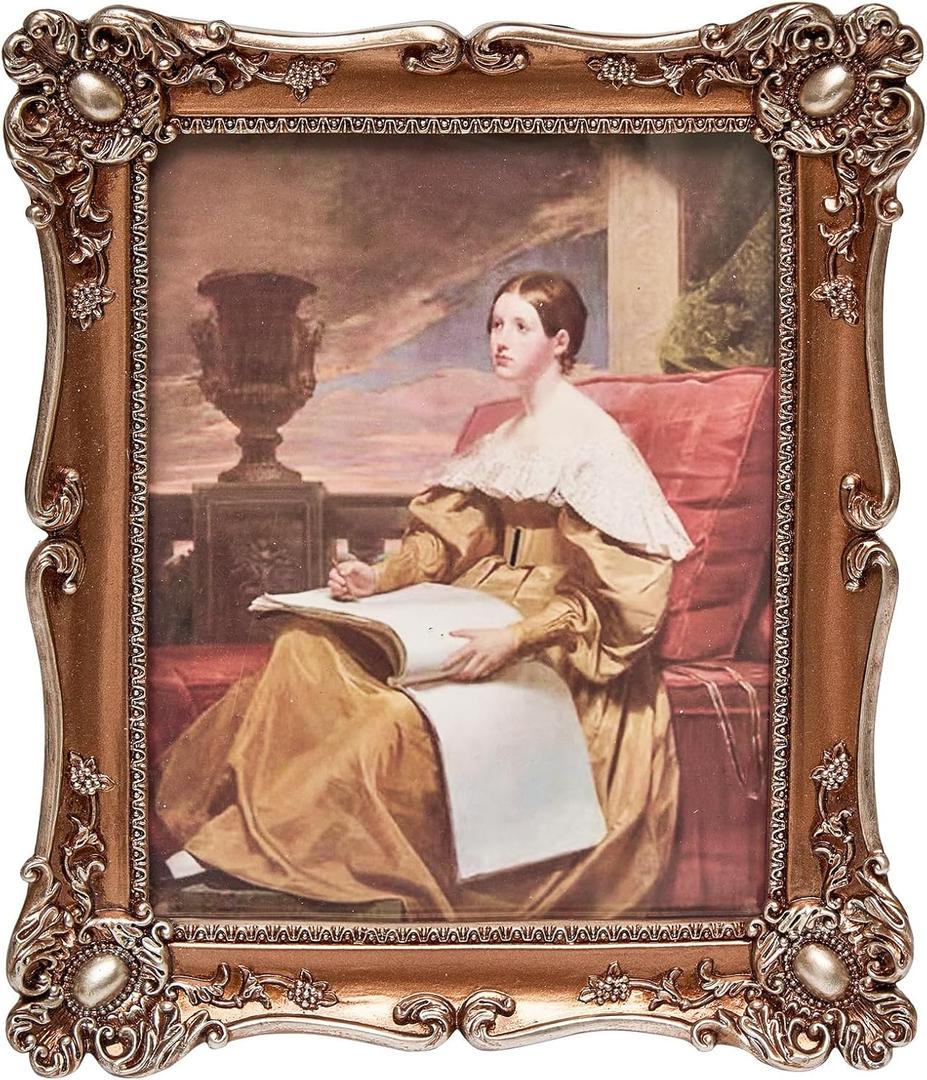 Vintage Picture Frame 8x10 Inch, Ornate Antique Photo Frames with Glass Front, Baroque Design, Tabletop & Wall Hanging, Photo Gallery, Bronze