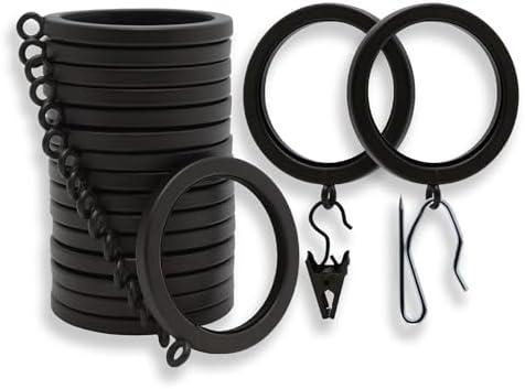 BlastHome® Luxury Curtain Rings – Premium Metal - Quiet, Smooth, Removable Nylon Inserts – Pinhooks & Clips Included – 1 1/2" Inside Diameter –  for Two Standard Curtains – Brushed Dark Brown