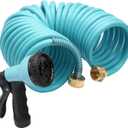 25ft EVA Garden Hose, Curly Water Hose Coil Corrosion Resistant Garden Coil, Includes 7-Pattern Function Sprayer, Retractable for Outdoors Lawn Car Washing