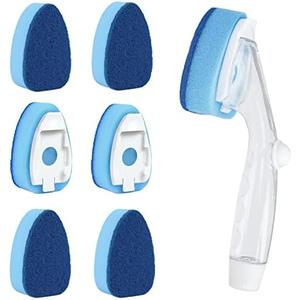 Clioran Dishwand Refills Soap Control Handle,6 Heavy Duty Dish Wand Sponge Heads,Non Scratch Scrubbers Replacement Refill Brush Dispenser,Dishwashing Scrub for Sink Stick Kits Dishwasher Cleaning Tool